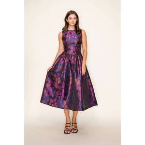 NEW B.RIGHT rose jacquard midi dress in midnight navy